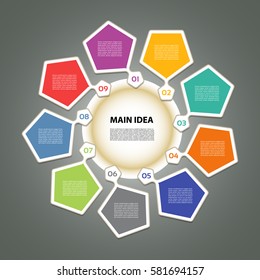 Infographic Template For Business. 9 Steps Cycling Diagram. Eps 10