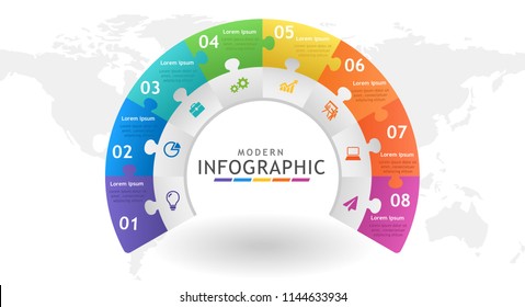 Infographic template for business. Circle abstract diagram with steps, connected jigsaw pieces. presentation vector infographic.