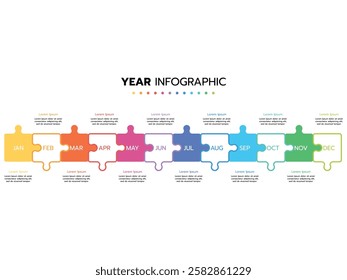 Infographic template for business. Concept with 12 pieces of a puzzle or 12 months, 4 quarter steps vector infographic.