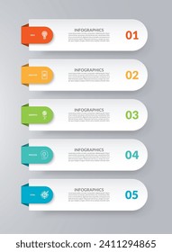 Plantilla de infografía. Concepto de negocio con 5 opciones. Elementos de diseño de vectores para infografías. Se puede utilizar para diseño de flujo de trabajo, diagrama, gráfico, gráfico, diseño web.