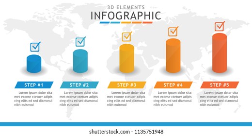 Infographic template for business. Cylinder percentage charts concept. 3D Chart diagram with abstract elements, presentation vector infographic.