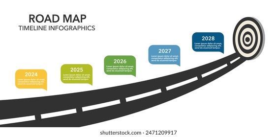 Plantilla infográfica para empresas. Diagrama de cinco años de línea de tiempo moderna con infografía de Vector de presentación de hoja de ruta.