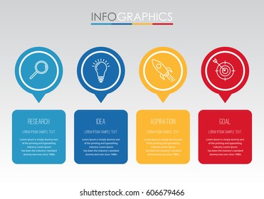 Plantilla infográfica para empresas con cuatro pasos de diseño multicolor, diseño de etiquetas, elemento info-gráfico vectorial, ilustración vectorial plana EPS 10.