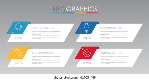 Plantilla infográfica para empresas con diseño multi-Colores de cuatro pasos, diseño de etiquetas, elemento infográfico de Vector, Ilustración vectorial de estilo plano EPS 10.