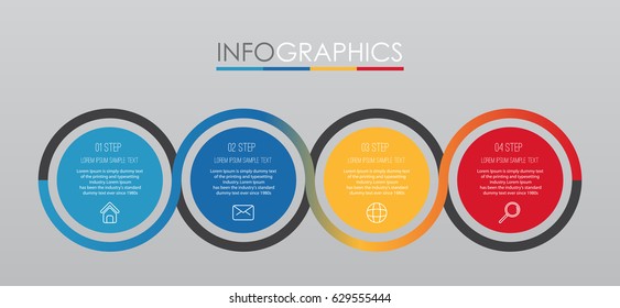 Info-graphic Template for Business with four steps multi-Colours design, labels design, Vector info-graphic element, Flat style vector illustration EPS 10.