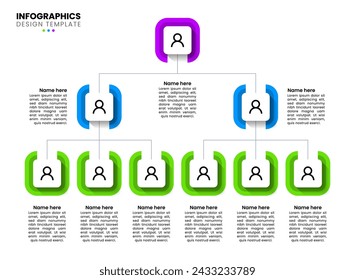 Infographic template. Business hierarchy with 3 levels. Can be used for workflow layout, diagram, webdesign. Vector illustration