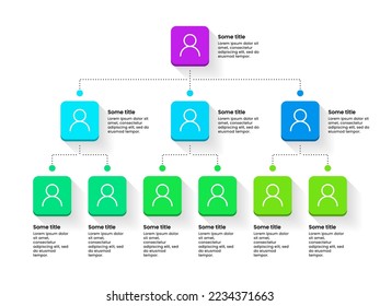 Infographic template. Business hierarchy with people icons and text. Vector illustration