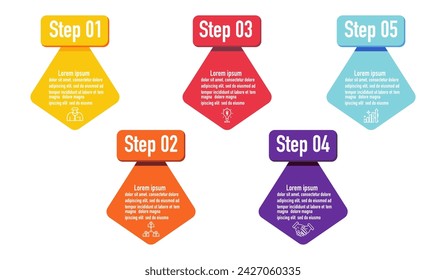 Infographic template for business information presentation. Vector  geometry and icon elements. Modern workflow diagrams. Report plan 5 topics