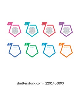 infographic template for business, internet, web, magazine, annual report. eight option informational templates. colorful pentagons infographic template