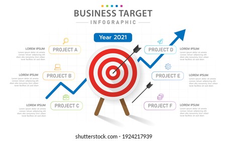 Infographic template for business. Modern Target diagram with project description, presentation vector infographic.