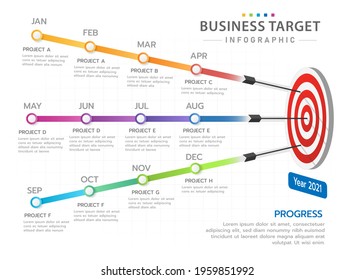 Infographic template for business. Modern Target diagram with project timeline, presentation vector infographic.