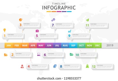 Infographic Template For Business. Modern Timeline Diagram Calendar 2019, Presentation Vector Infographic.