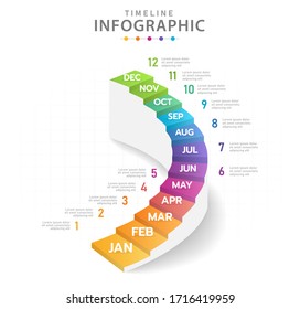 Infographic template for business. Modern Timeline diagram calendar with stair grantt chart.