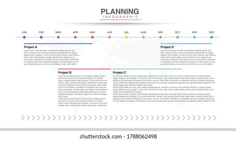 Infographic Template For Business. Modern Timeline Diagram Calendar With Chart, Presentation Vector Infographic. Year Planner, 12 Months, 1 Year Processes And Goal