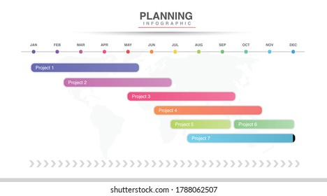 Infographic template for business. Modern Timeline diagram calendar with chart, presentation vector infographic. Year planner, 12 months, 1 year processes and goal