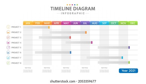 Infographic Template For Business. Monthly Modern Timeline Gantt Chart With Table, Presentation Vector Infographic.