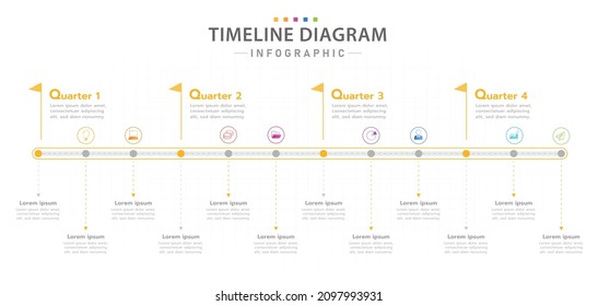 Infographic template for business. Monthly modern Timeline Gantt chart with quarters in yellow tone, presentation vector infographic.