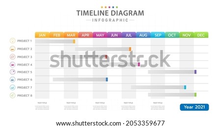 Infographic template for business. Monthly modern Timeline Gantt chart with table, presentation vector infographic.