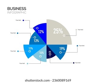 Infographic template for business. Pie Infographic. 7 parts  presentation of vector infographic. Circle infographic. Percentage ratio. Percentages. Blue and grey