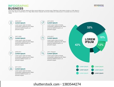 Infographic template for business pie chart diagram with symbol and article. Premium infographic in vector