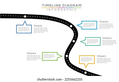 Infographic template for business Plan. 5 Steps Modern Timeline diagram with road journey concept, presentation vector infographic.