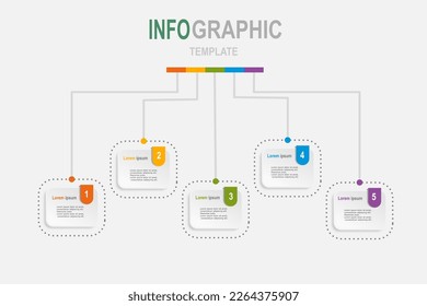Plantilla de infografía para plan de negocio, estrategia, hoja de ruta. 5 pasos Diagrama moderno de línea de tiempo con gráficos e icono de negocio, infografía de vector de presentación