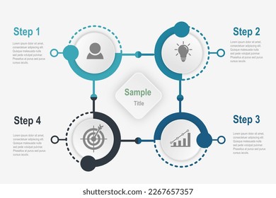 Plantilla de infografía para plan de negocio, estrategia, hoja de ruta. 4 pasos Estilo de corte de papel del diagrama de línea de tiempo moderno, infografías de vectores de presentación