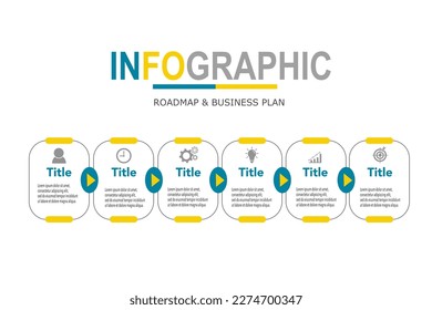 Infographic template for business plan ,strategy, roadmap. 6 Steps Modern Timeline diagram ,minimal style, presentation vector infographics