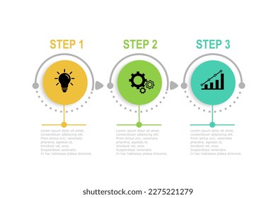 Plantilla de infografía para plan de negocio, estrategia, hoja de ruta. 3 pasos Diagrama moderno de línea de tiempo con icono empresarial, infografía de vector de presentación