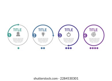 Infografische Vorlage für Geschäftsplan, Strategie, Roadmap. 4 Schritte Moderner minimaler Timeline-Diagramm kreativer Stil, Kreis-Form, Präsentation, Vektorgrafik