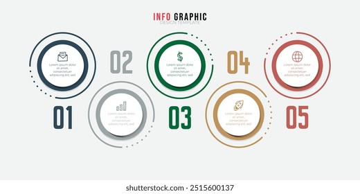 Plantilla de infografía para presentación de negocios. Diseño de Plantilla de Vector de infografía de viaje de 5 pasos. Hito, hoja de ruta, línea de tiempo, Ilustración vectorial de presentación de negocios.