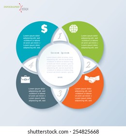 Infographic template for business project or presentation with four circle segments. Vector illustration can be used for web design, workflow or graphic layout, diagram, education