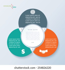 Infographic Template For Business Project Or Presentation With Three Circle Segments. Vector Illustration Can Be Used For Web Design, Workflow Or Graphic Layout, Diagram, Education