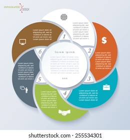 Infographic Template For Business Project Or Presentation With Six Segments. Vector Illustration Can Be Used For Web Design, Workflow Or Graphic Layout, Diagram, Education