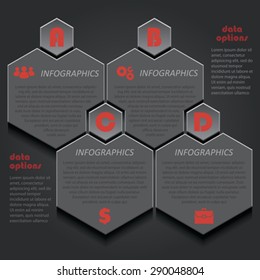 Infographic template for business project or presentation with four segments for text can be used for web design, workflow or graphic layout, diagram, education