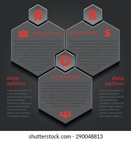 Infographic template for business project or presentation with three elements for text can be used for web design, workflow or graphic layout, diagram, education