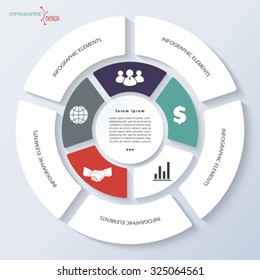 Infographic Template For Business Project Or Presentation With Circle And Five Segments. Vector Illustration Can Be Used For Web Design, Workflow Or Graphic Layout, Diagram, Education