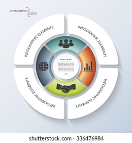 Infographic template for business project or presentation with circle and four segments. Vector illustration can be used for web design, workflow or graphic layout, diagram, education