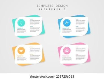 infographic template business simple pastel multi color squares Left button with center icon Letters on white background design for product, project, marketing, finance, investment.