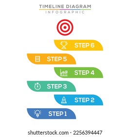 Infographic template for business strategy. 6 Steps Modern Timeline diagram calendar with vertical topics, presentation vector infographic.