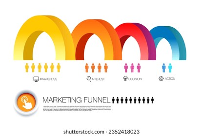  infographic template for business. Tunnel Funnel marketing infographic 4 steps and icon of digital marketing customer journey concept