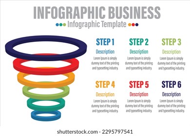 Infographic template for business.6 Steps, 6 Level Modern funnel diagram with percentage, presentation vector infographic.