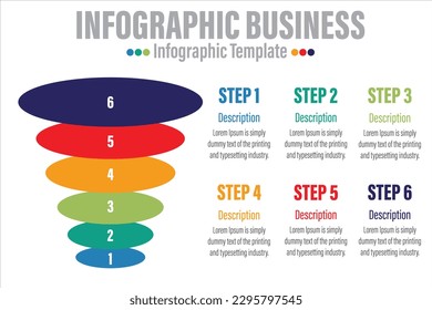 Infographic template for business.6 Steps, 6 Level Modern funnel diagram with percentage, presentation vector infographic.