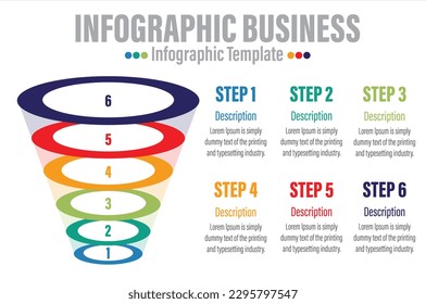 Infographic template for business.6 Steps, 6 Level Modern funnel diagram with percentage, presentation vector infographic.