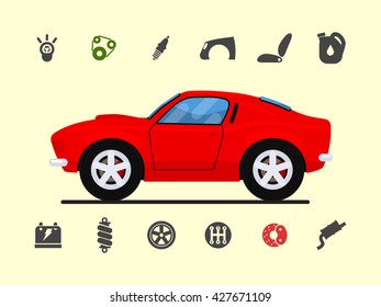 infographic template with car and car parts icons, service and repair concept