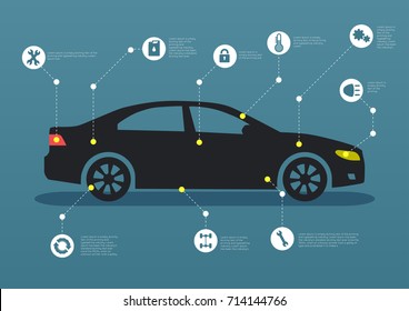 infographic template with car and car parts icons, service and repair concept