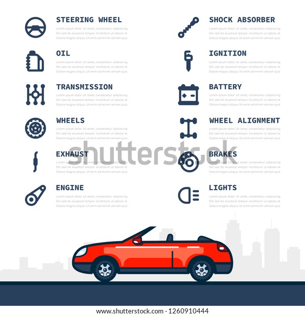 Infographic Template Car Car Parts Icons Stock Vector