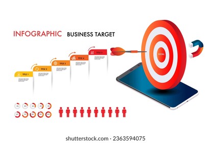 Infografik-Template-Diagramm Ziel und magnetisch für Projekt und Planung moderne Zeitleiste, Roadmap, Stufen, Schritt-zu-Ziel-Ziel	