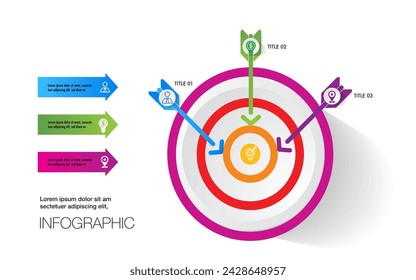 Infographic template chart target and magnetic for project and planning modern timeline, roadmap, stages, step reach to target