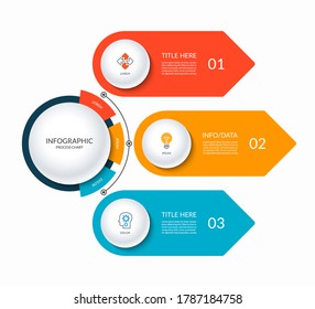 Infographic template with a circle and 3 arrows. Can be used for business presentation, brochure, diagram, chart, web design, data visualization. Vector illustration